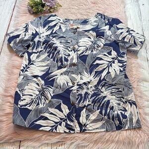 Hilo Hattie The Hawaiian Original Blue White Floral Button Down sz M